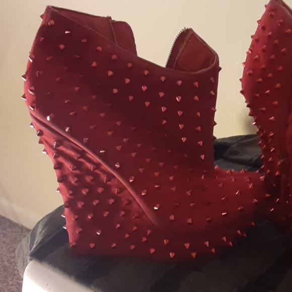 Red Spiked Heels/Wedges - Picture 3 of 6